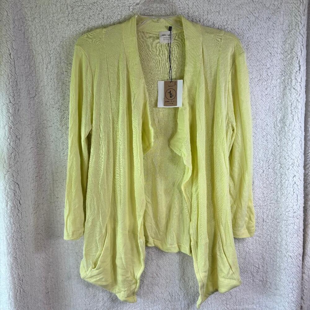 AMS Pure Flowy Open Cardigan Lemon Women's Size‎ L Boho, Peasant NWT